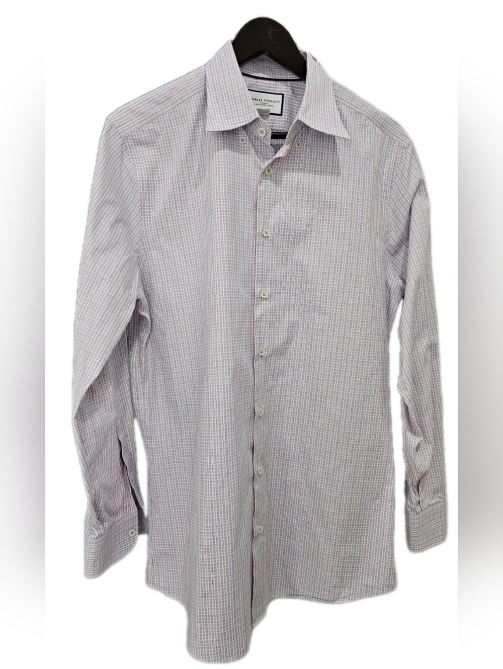 Charles Tyrwhitt Dress Shirt Mens 16 35 Slim Fit Non Iron Blue Red Button Up